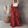 Женская юбка-макси с эластичным шнурком и высокой талией, свободная, с большим подолом, трапециевидной формы, в стиле пэчворк, плиссированная, винтажная, в стиле бохо, с этническим принтом, отпускная юбка