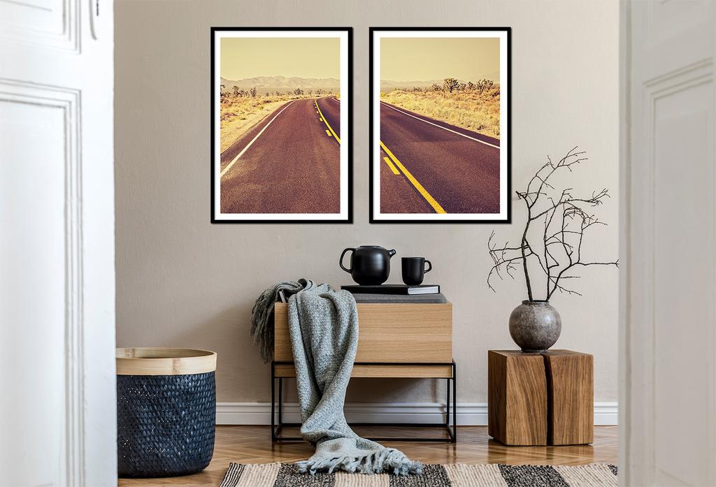 Picture in a frame 53x73cm Diptych Set of 2 pictures Vintage Road Boho P2168