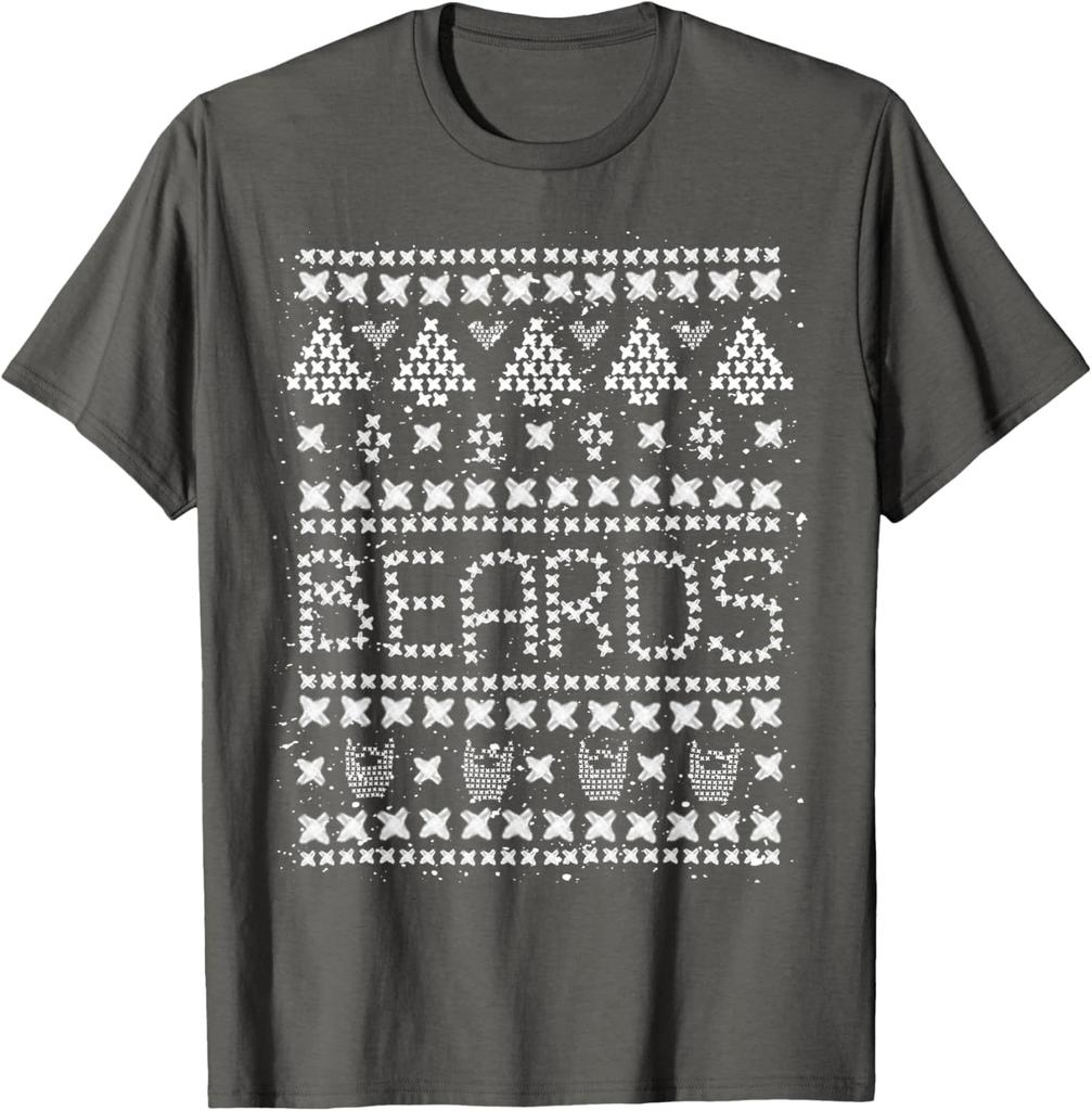 Ugly Christmas Sweater Style Beards Graphic Tee Men Casual Short Sleeve TShirt for Winter