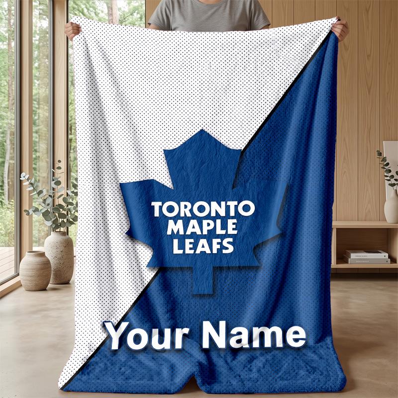 Toronto Maple Leafs Custom Flannel Throw Blanket Print Your Name Text Soft Warm Blanket Holiday Present