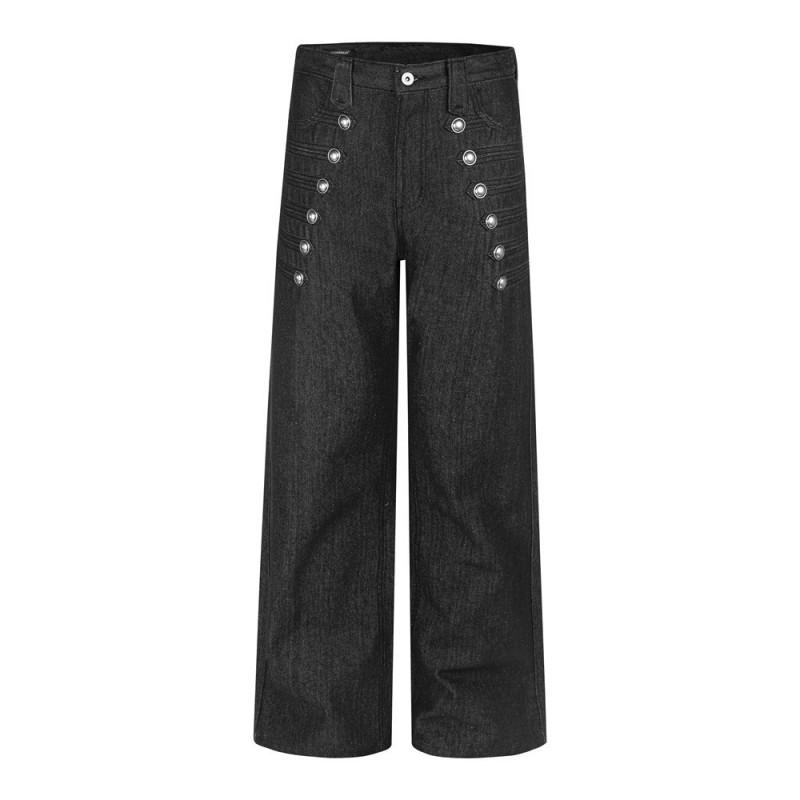 Mens Vintage American Double-Breasted Jeans Loose Straight Leg High Street Fashion Casual Pants