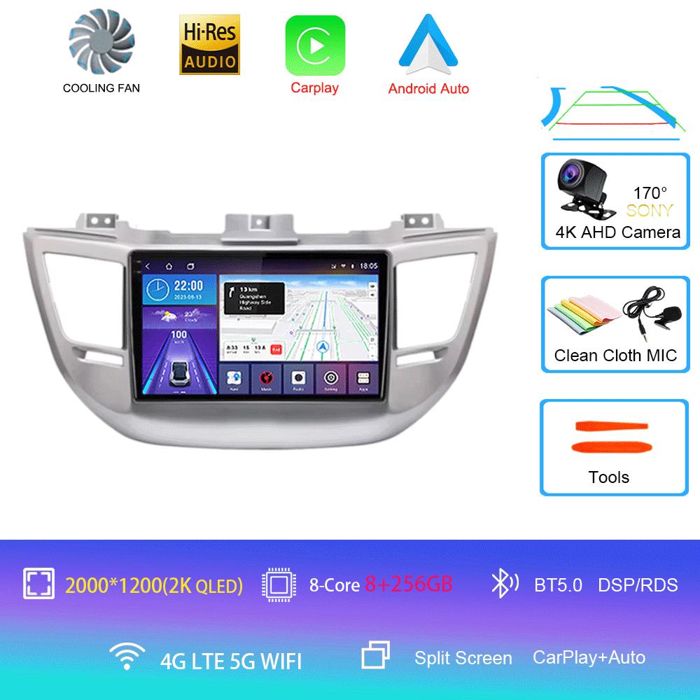 Автомагнитола Android 14 Carplay Для Hyundai Tucson IX35 3 2015 2016 2017 2018 2Din Мультимедийный Видеоплеер Навигация GPS Головное Устройство