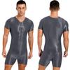 Mens Short Sleeve Zipper Jumpsuit One-Piece Round Neck Bodysuit Swimwear for Swimming Bodybuilding Workout