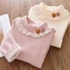 Girls' Winter Velvet Lace Turtleneck Knit T-Shirt