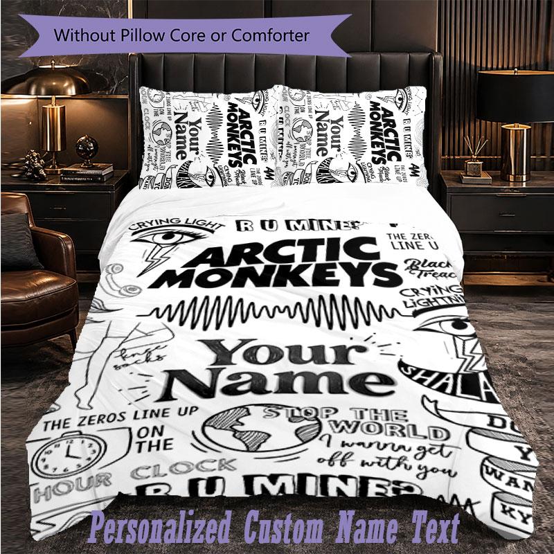 Personalized 3Pcs Bedding SetArctic Monkeys Custom Text Duvet Cover Pillowcase Set Bedroom Gift