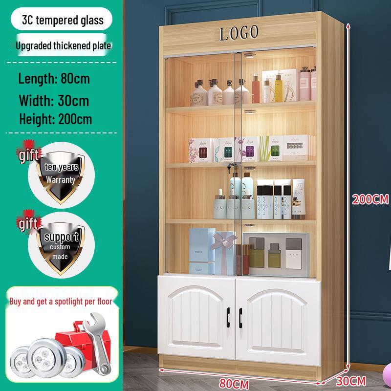 Lockable Glass Display Cabinet for Cosmetics, Gifts, and Wine - Ideal for Beauty Salons and Product Showcases.