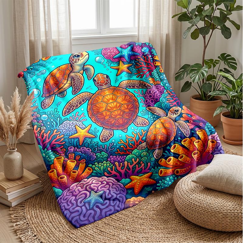 Oceanic Sea Turtles Theme blanket Lightweight Warm Flannel Blanket Decorative Throw Blanket for Home Decoration