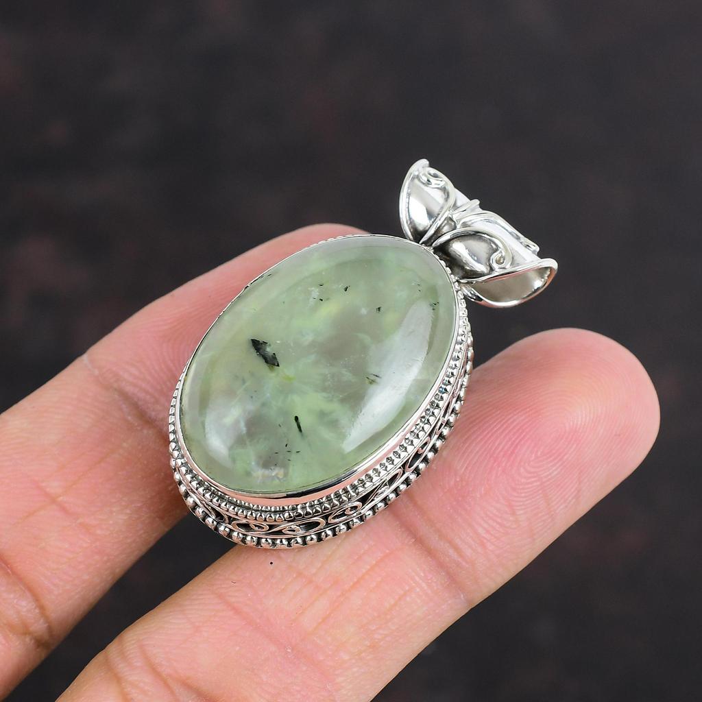 Подвеска из драгоценного камня мох пренит винтажная подвеска антикварная бижутерия 925 пробы серебряная подвеска ручной работы подвеска с камнем по рождению подарки для него
