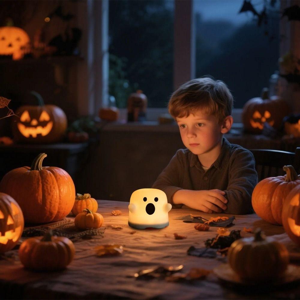 USB Rechargeable LED Night Light Silicone Atmosphere Table Lamp Ghost Cute Bedside Lamp Halloween