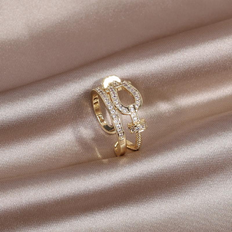 14-каратное настоящее золотое покрытие изысканное кольцо с геометрией AAA циркония двойное элегантное женское свадебное вечернее регулируемое кольцо