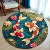 Ковер Круглый Кои Визуальный 3D Ковер Пруд с Лотосами Восточный Японский Декоративный Напольный Коврик Ковер для Гостиной и Спальни