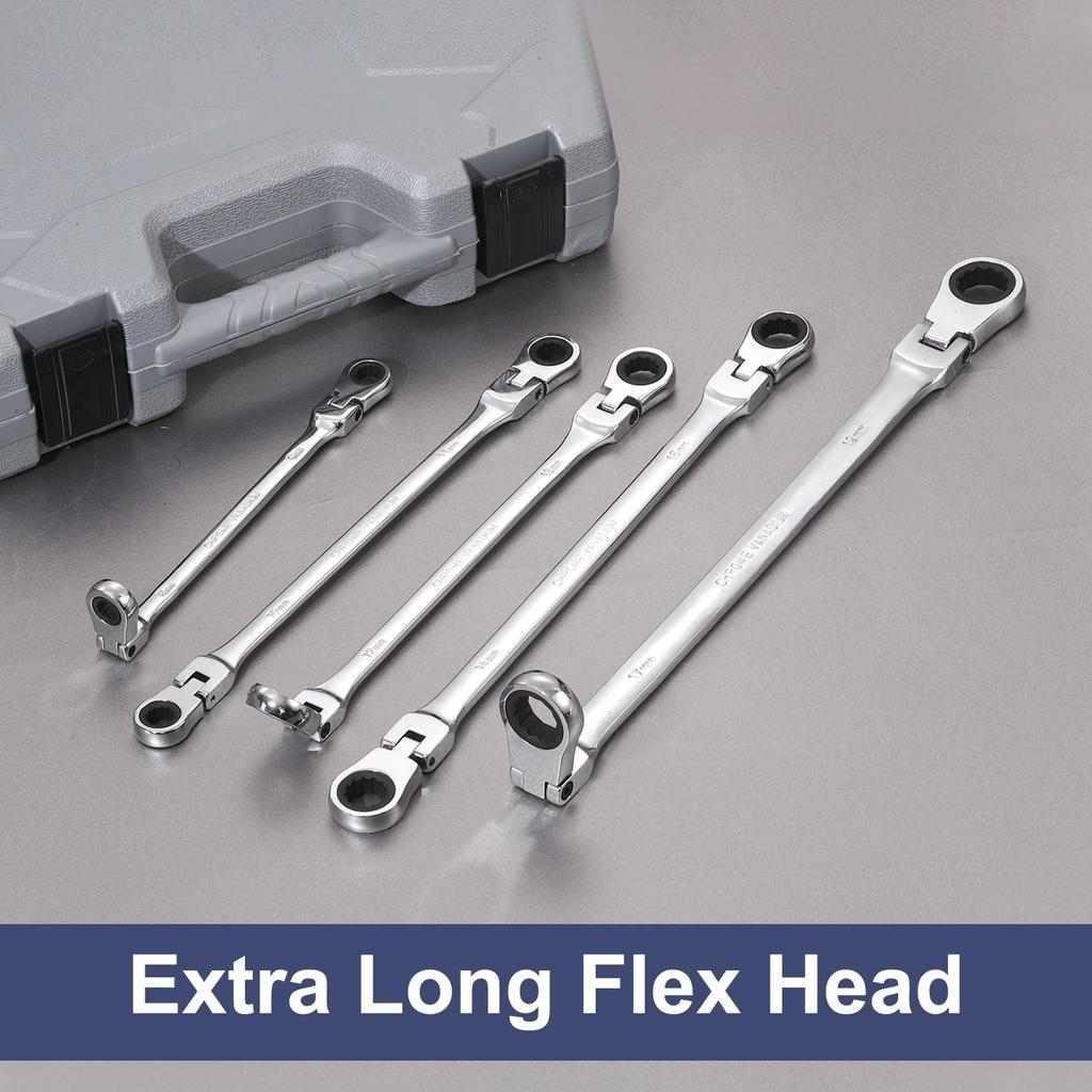 uxcell Flex Head Metric Wrench 16 x 18mm 72 Teeth Ratchet Ring Spanner Movable Flex Head Steel for Garage Repair DIY Silver Extra-Long Double-Ended