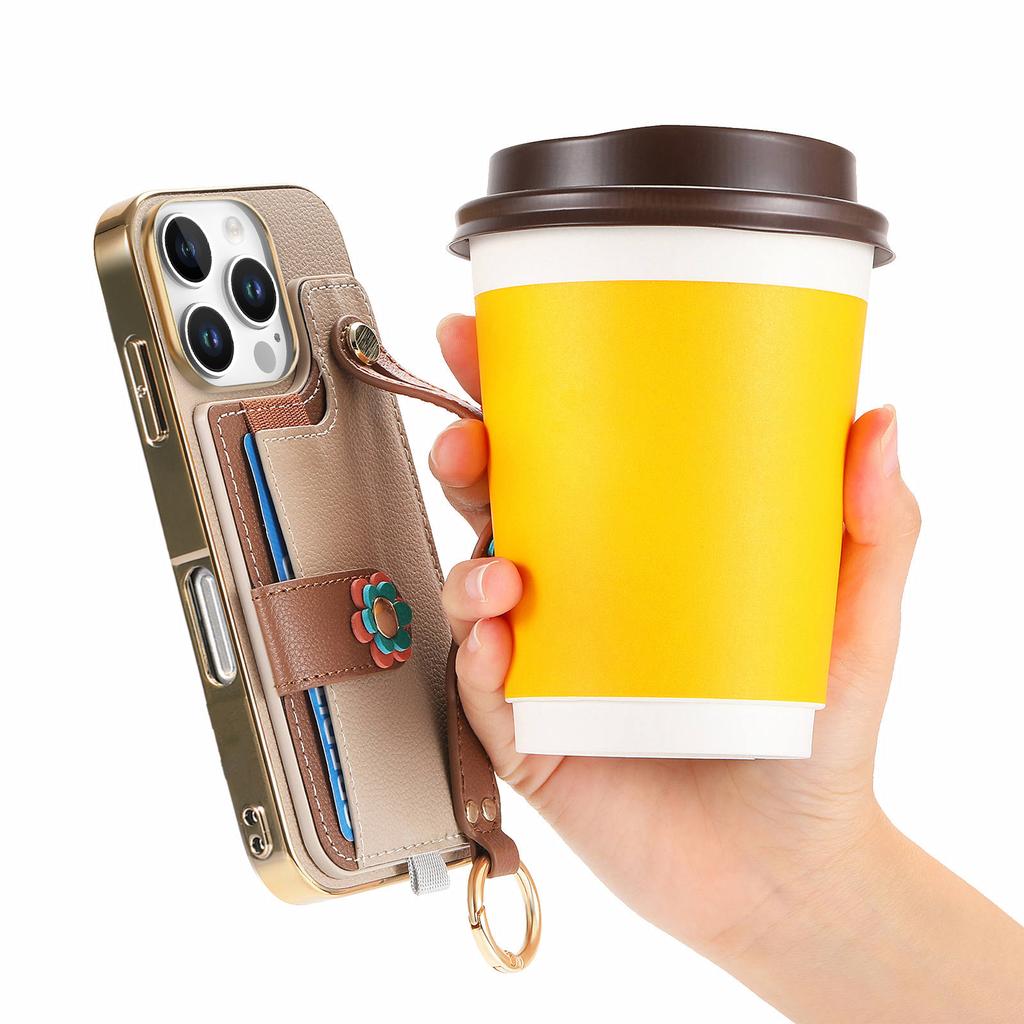 Card Holder Ring Wrist Strap Leather Phone Case for iPhone 16 15 14 13 12 11 Pro Max Plus Protective Shockproof Cover