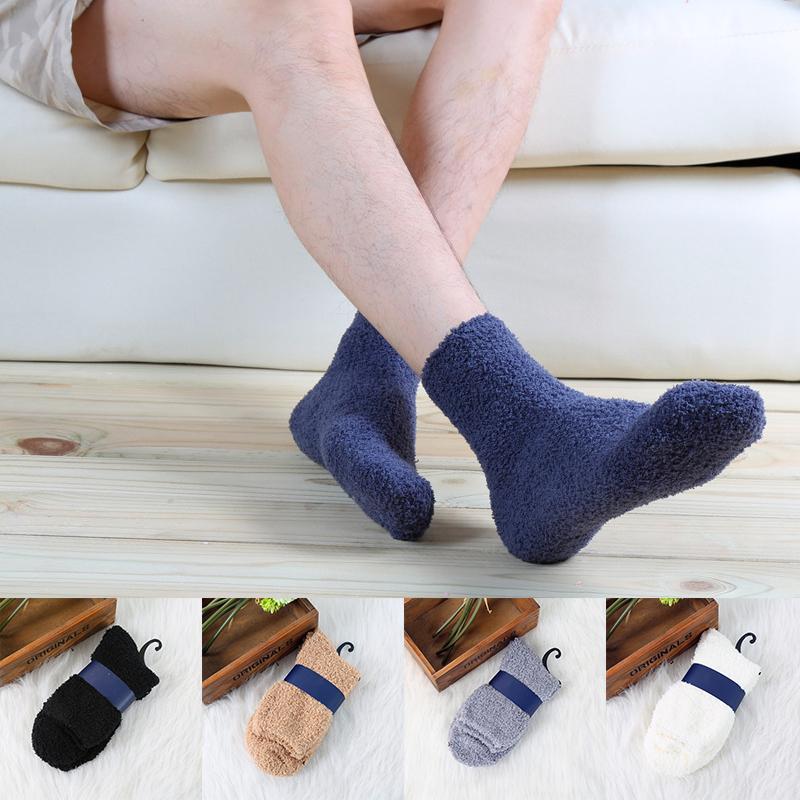 Autumn Winter Plush Thickened Warm Socks Middle Tube Velvet Soft Coral Fleece Fluffy Sleeping Fuzzy Home Floor Men Boots Socks