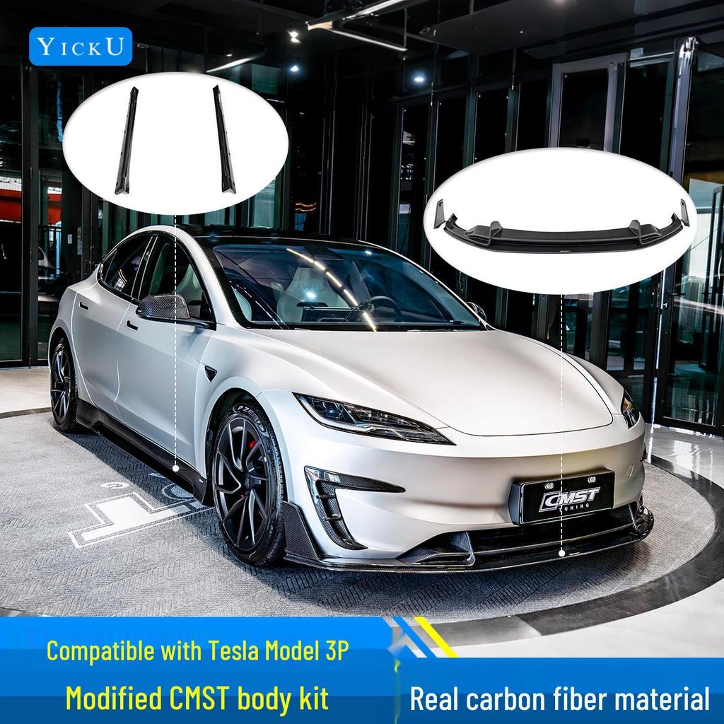 Обновите свой Tesla Model 3 P с помощью переднего сплиттера из углеродного волокна CMST со светодиодной подсветкой, заднего диффузора, воздухозаборников и боковых юбок.