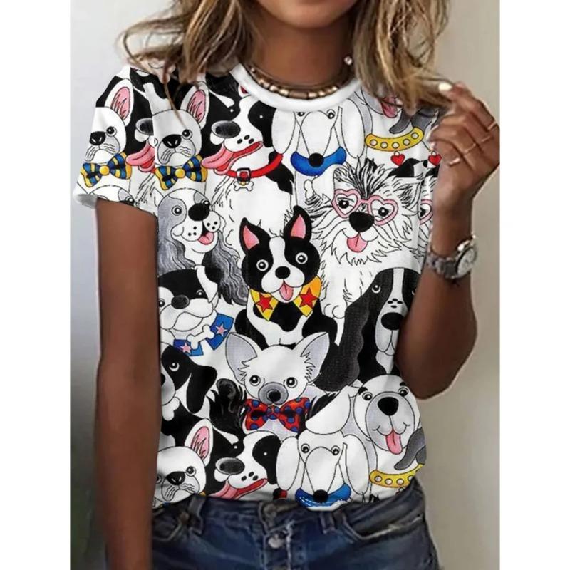 Women's T-Shirts Cartoon Characters Cute Pattern 3d Print Tshirt Funny Cartoon Animal Casual Short Sleeve O Neck Female Clothing