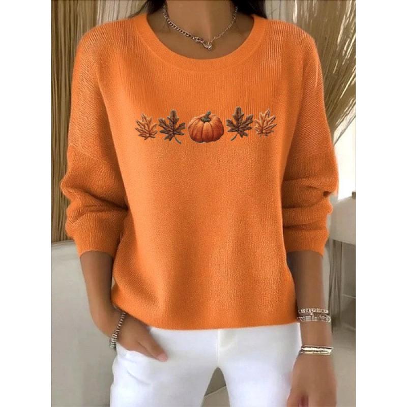 Womens Fall Winter Soft Floral Knit Sweater Round Neck Long Sleeve Outerwear Innerwear