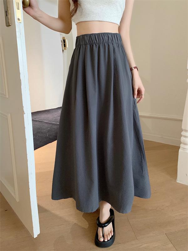 Плиссированная женская юбка миди А-силуэта, высокая талия, слим-эффект - Весна/Лето, корейский стиль, доступен большой размер.