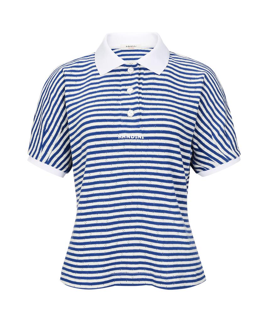 KANDINI Blue Striped Raglan Polo Shirt
