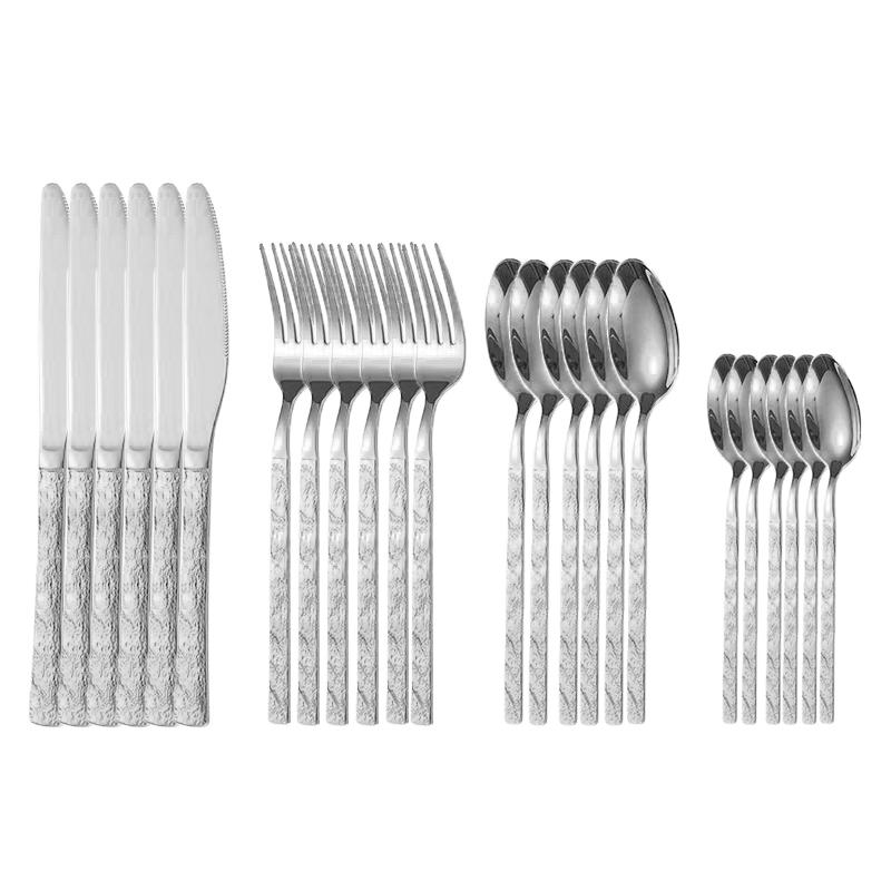 24pcs Gold Cutlery Set Stainless Steel Stone Grain Handle Knives Forks Tea Spoons Kitchen Tableware Dinnerware Dinner Silverware
