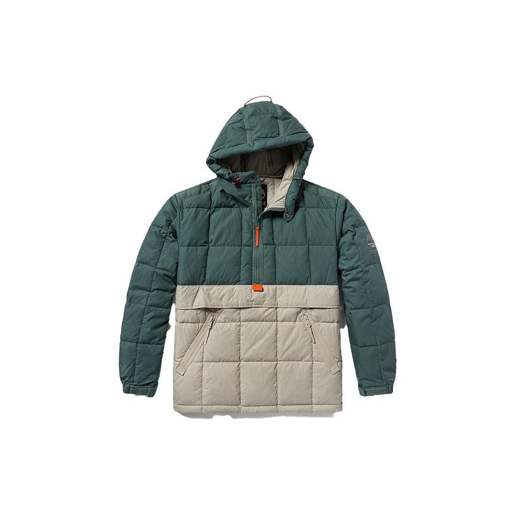 Timberland Raeburn Color Block Hooded Half Zip Down Jacket Unisex Jackets Fuchsia-Green Sand A616W-DB3