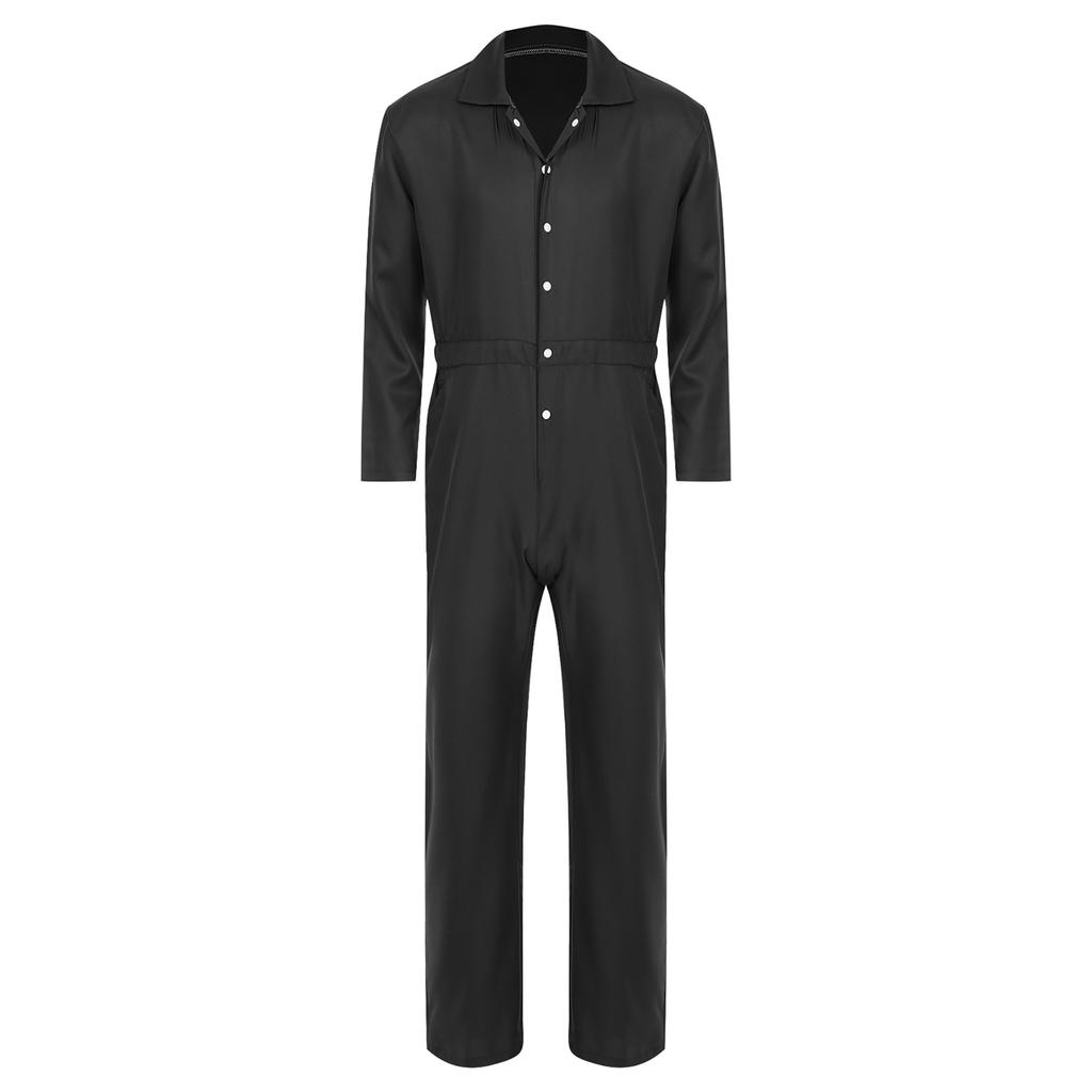 Mens Wear Resistant Turn Down Collar Long Sleeve Button Up Work Coveralls Jumpsuit Uniforms
