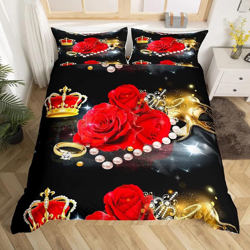 Couple Black And White King Queen Duvet Cover Mr And Mrs Gifts Bedding Set Red Lips Quilt Cover 2/3Pcs Polyester Comforter Cover