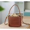 2026 Woven Leather Tote Bag Soft Small Square Bucket Handbag Beach Daily Use Shoulder Or Hand Carry