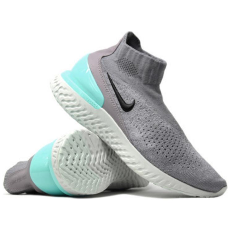 Nike Кроссовки унисекс Rise React Flyknit Gunsmoke серо-черные-темно-штукатурные-Aurora-зеленые AV5554-002