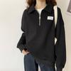 Women's Spring and Autumn Solid Color  DesignHalf Zipper Top Long Sleeve Pullover Sweatshirt