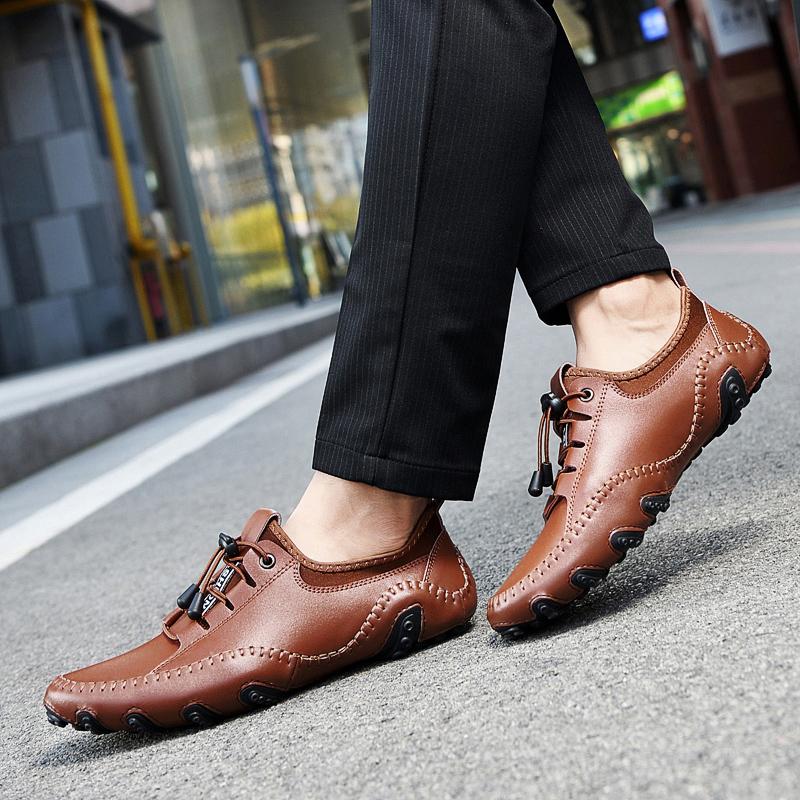 Genuine Leather Casual Men Loafers Comfortable Slip On Moccasins Flats Soft Daily Walking Driving Shoes
