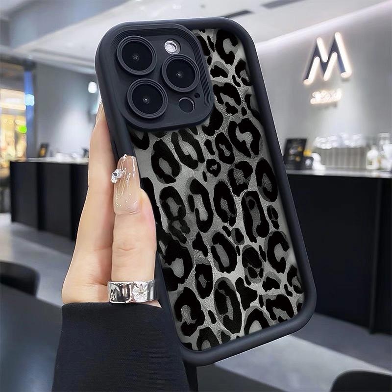 Модный INS Черный Леопардовый Принт Лазерный Чехол Для iPhone 17Pro 16 15 14 11 12 13 Pro Max 17 Pro 7 8 Plus Ударопрочный Силиконовый Funda
