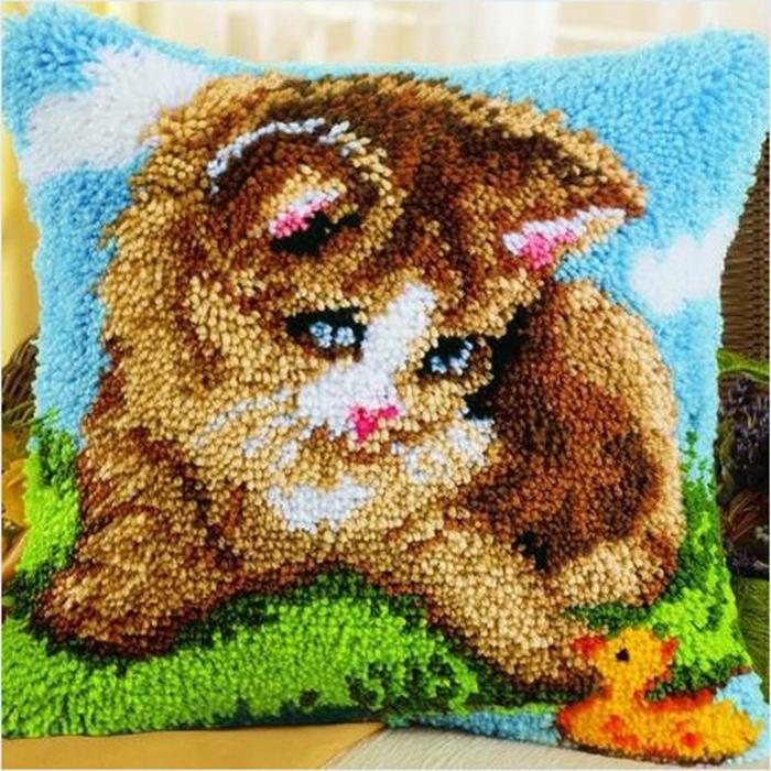 Cute Animal Latch Hook Rug Kits Pillows Smyrna Package Carpet Cat Embroidery Latch Hook Kit Diy Cross Stitch Pillow Knooppakket