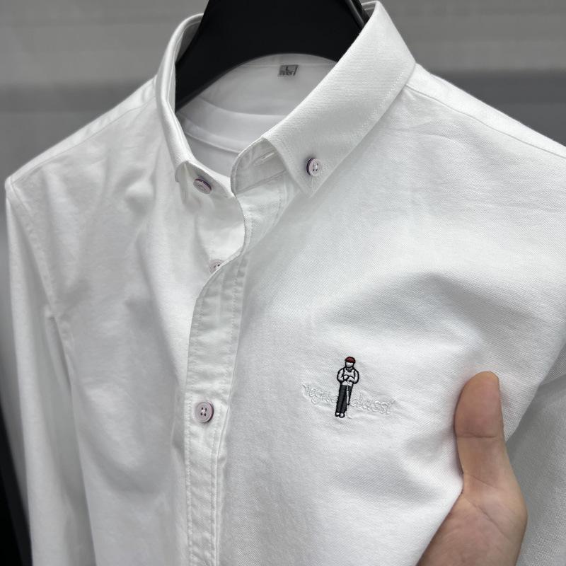 Рубашка Tommy 2024 Осень/Зима с длинным рукавом из мягкого матового оксфордского хлопка с вышивкой