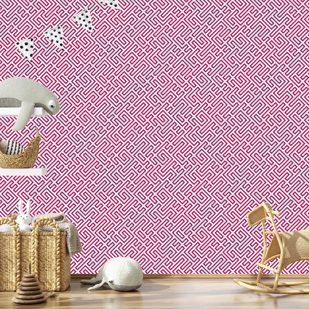 Wallpaper Geometric Pattern Powder Pink, Purple and White 50x1000