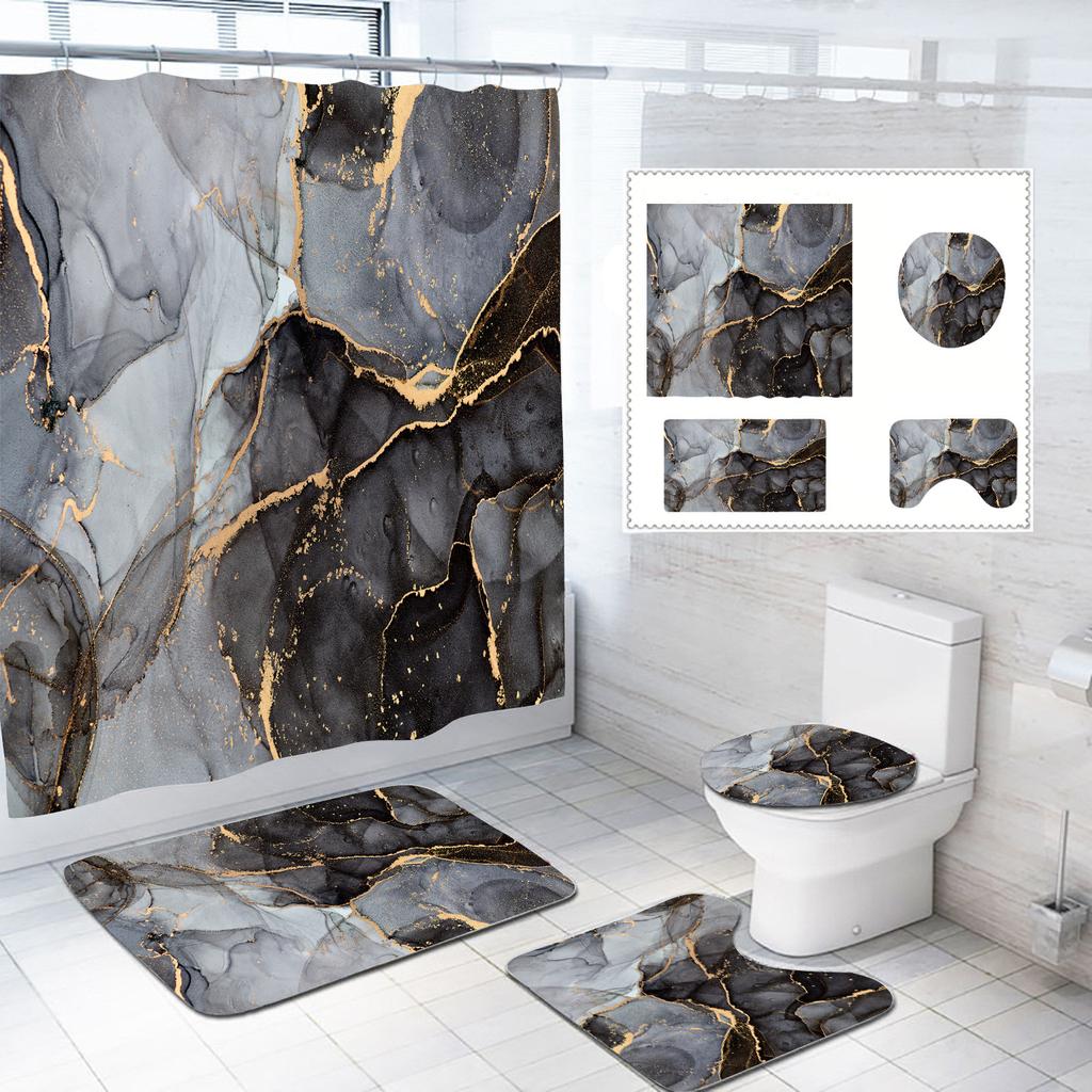 Набор из четырех предметов для ванной: шторка для душа, коврик для пола, набор из трех предметов: шторка-перегородка, коврик для пола