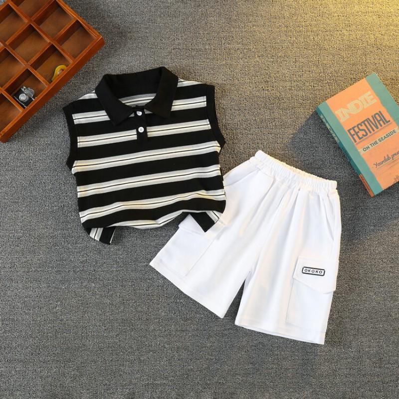 Boys Stripe Sleeveless Two-Piece Set Cotton Casual Outfit Kids 4 Years