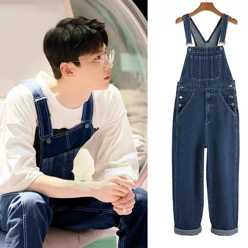 Plus Size Denim Overalls Men's Trend Korean Version of Loose Wide-leg Overalls One-piece Performance Suspenders