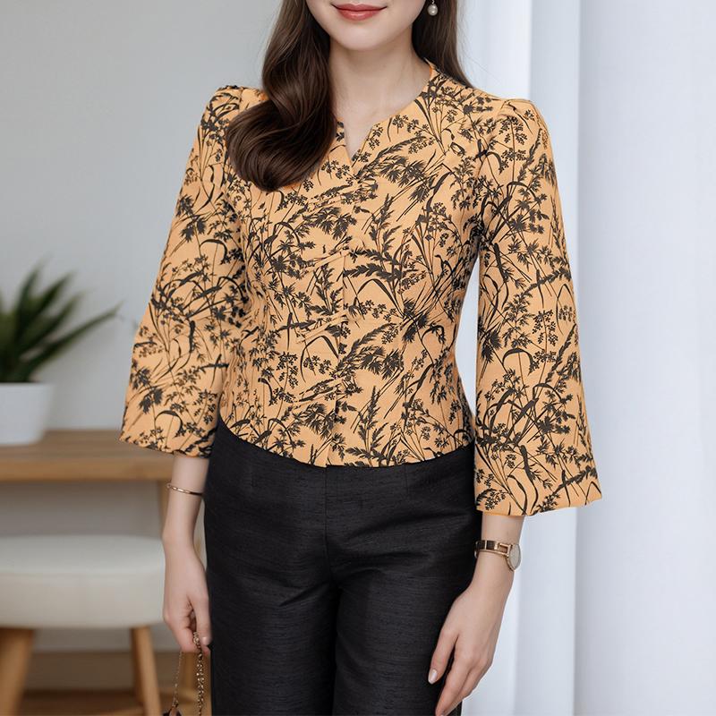 ZANZEA Women Casual V-Neck 3/4 Sleeve Loose Print Blouse