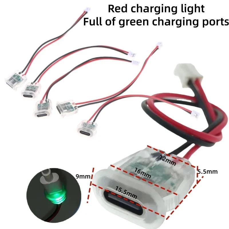 Зарядные розетки USB Type-C 2-контактные; 5/10 шт. Водонепроницаемые прозрачные силовые разъемы со светодиодной подсветкой