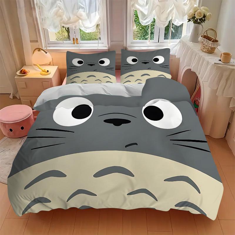 Totoro'S Friendly Face Print 3Pcs Bedding Setduvet Cover With 2 Bedropillowcase Home Birthday Gift
