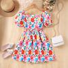 Платье для девочек 8-11 лет на день рождения в корейском стиле, модное платье принцессы с цветочным принтом - повседневное платье с короткими рукавами и пышными рукавами в тропическом стиле
