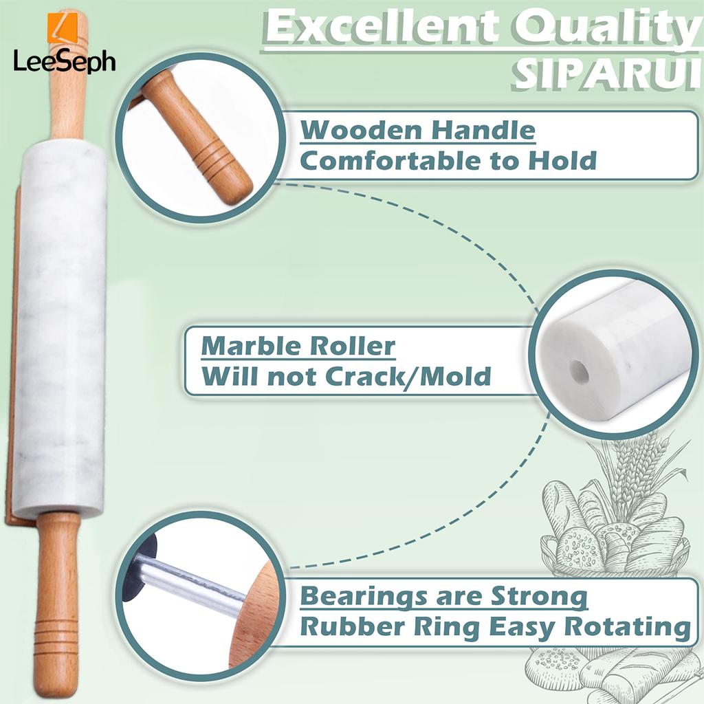 Мраморная скалка с деревянной ручкой и деревянной подставкой, скалка с антипригарным покрытием для теста для пиццы, выпечки хлеба и кухонных принадлежностей