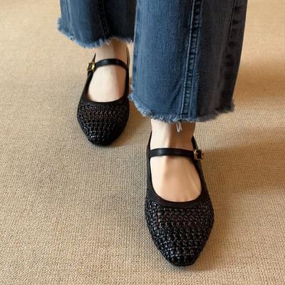 34-40/5 см увеличение роста тканые полые туфли модные с пряжкой на одном ремешке дышащие универсальные с мелким вырезом женские