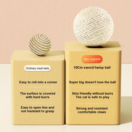 Cat Sisal Ball Interactive Cat Scratching Ball Toy Natural Sisal Scratcher Ball with Sound for