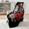 Tigers Surrounded By Vibrant Roses Pattern Blanket Flannel Material Soft Warm for All Seasons, Home Outdoor Camping Picnics RV