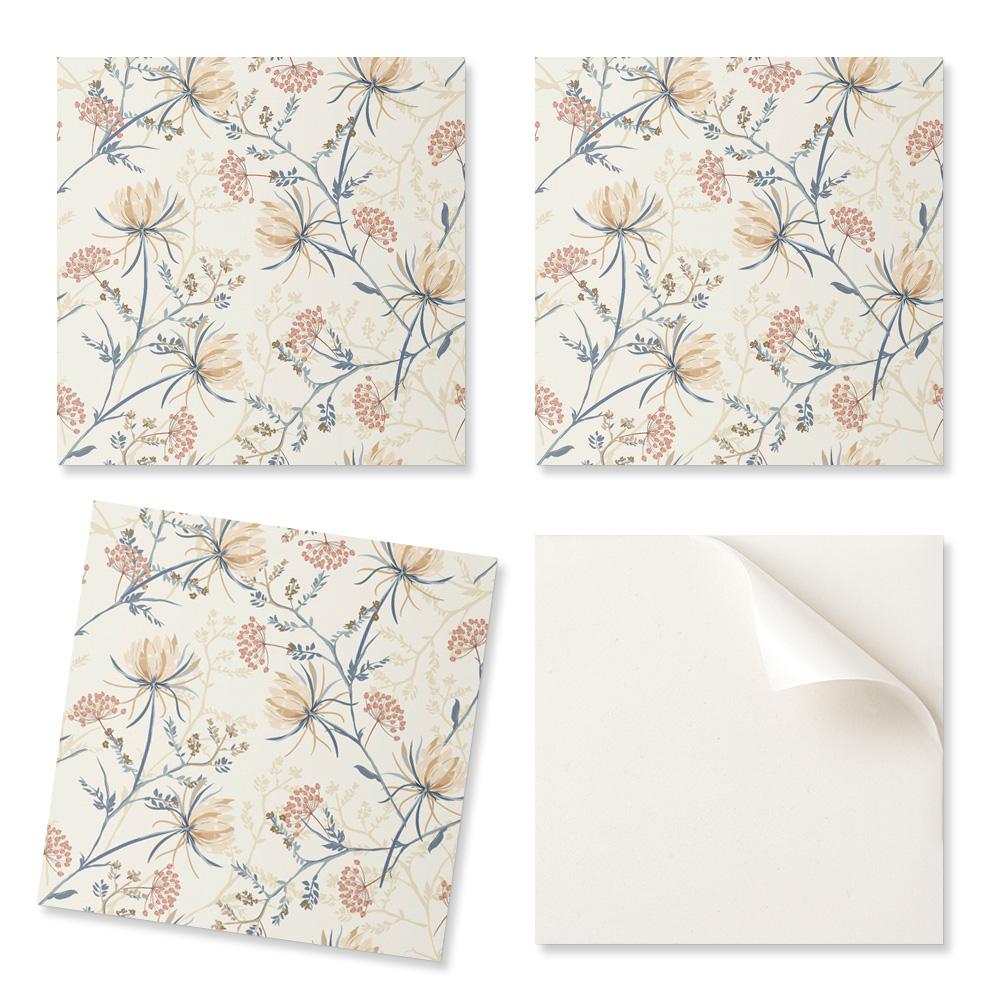 Decorative Tiles with Graphics, Stick-on, Floral Pattern on a Background, 4x50x50 cm