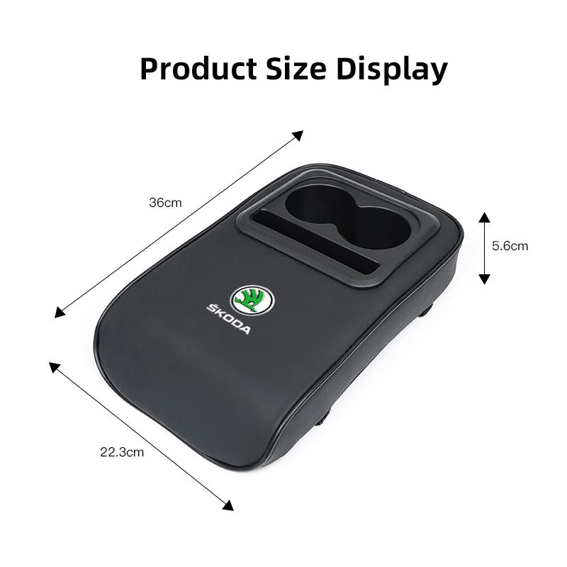 BTSN5 Car Armrest Box Cushion Leather Soft Pad With Cup Holder For Skoda Kylaq Elroq Octavia Enyaq Kamiq Scala Rapid Superb Karoq Yeti
