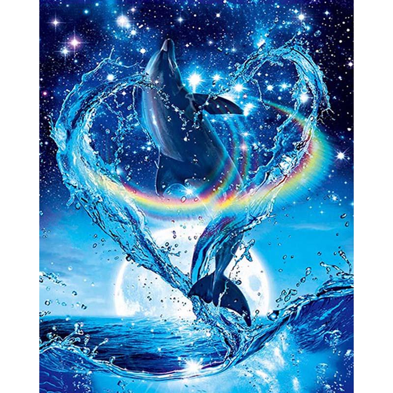 5D Diy Diamond Painting Cartoon Animal Rainbow Dolphin Cross Stitch Landscape Diamond Embroidery