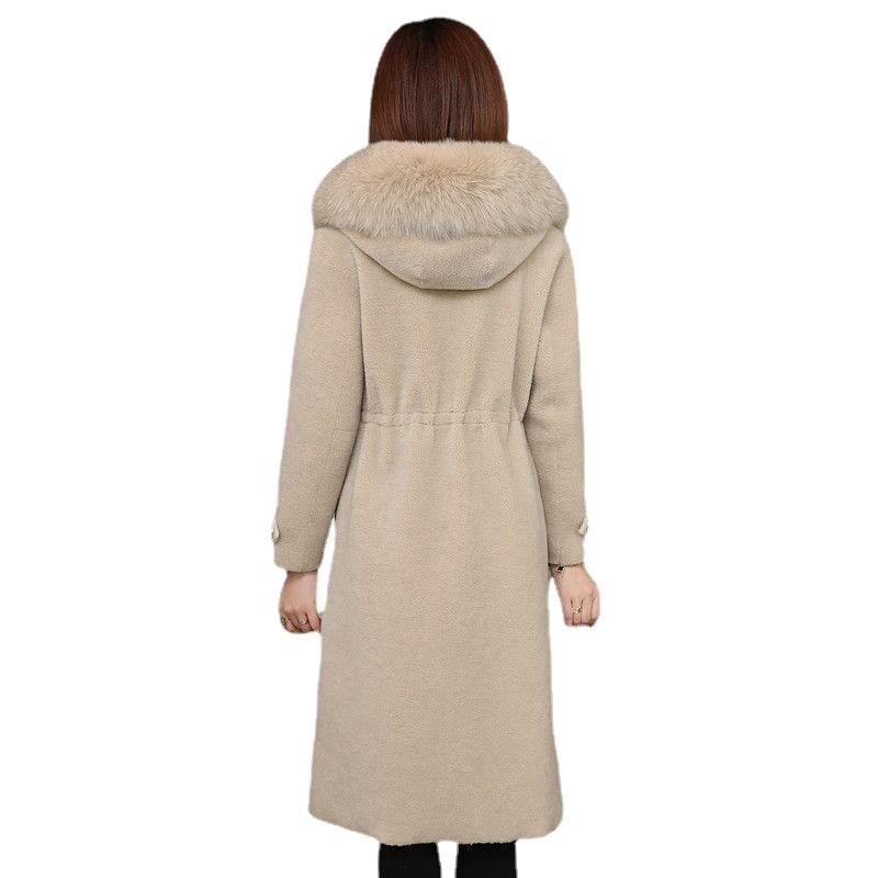 Warm and Fashionable Women's Hooded Sheepskin Fleece Coat with Fur Collar